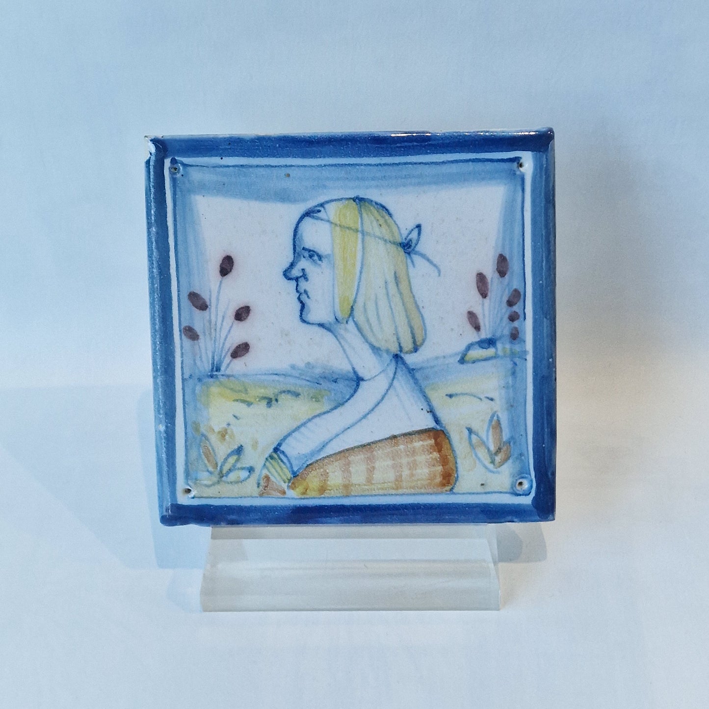 Italian Pottery Tile, Guido di Safino Style, Polychrome Collectible (13x13 cm)