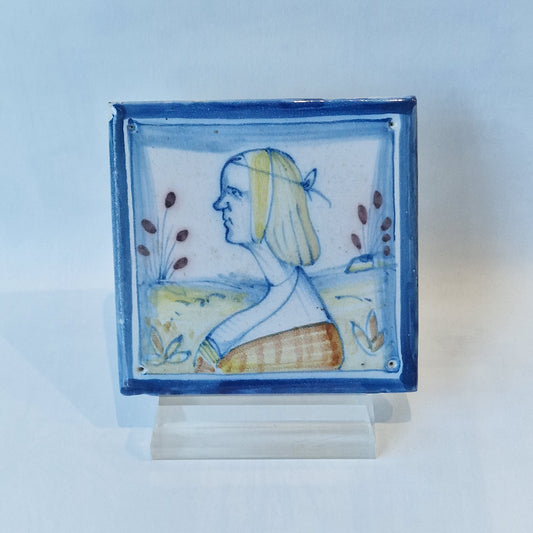 Italian Pottery Tile, Guido di Safino Style, Polychrome Collectible (13x13 cm)
