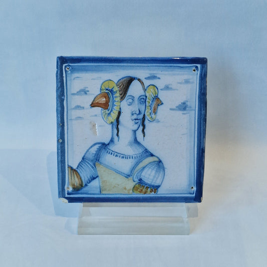 Polychrome Pottery Tile, Woman with Rams Horns, After Guido di Safino