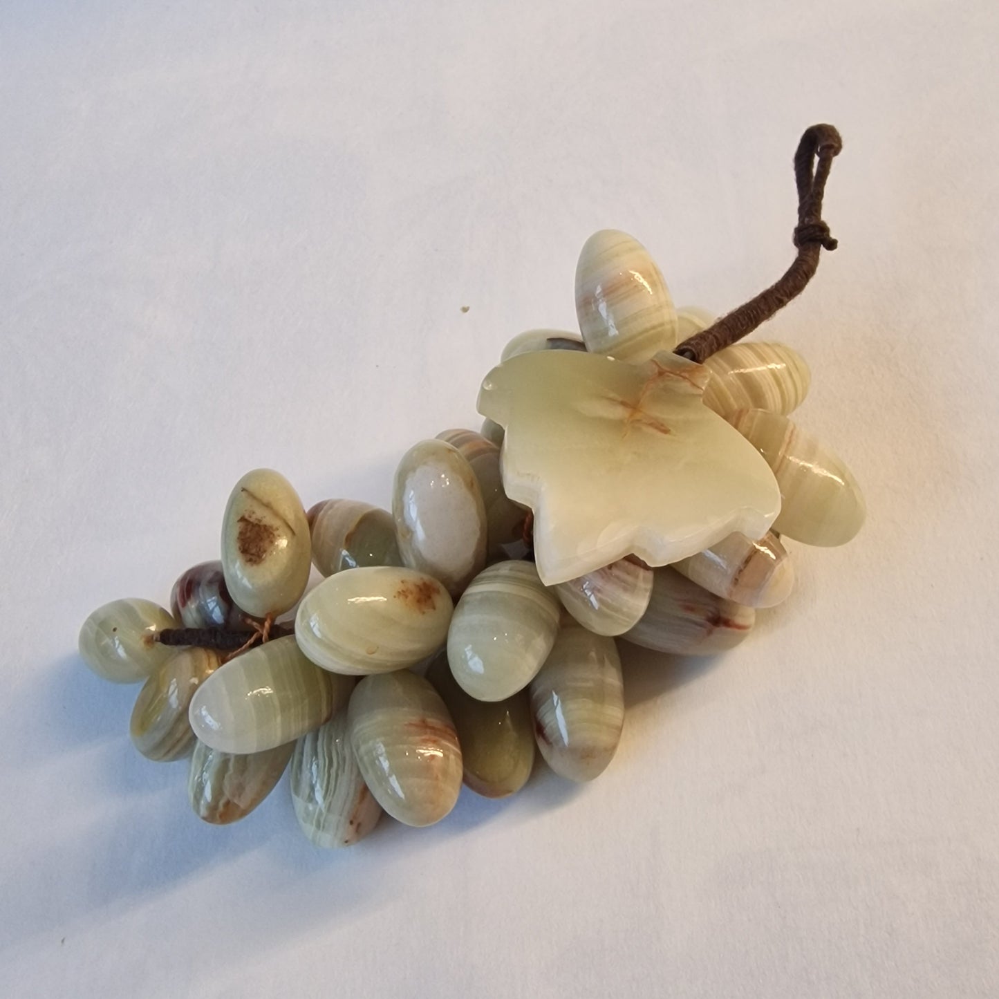 Antique Chinese Carved Hardstone Grape Cluster, Green Leaves