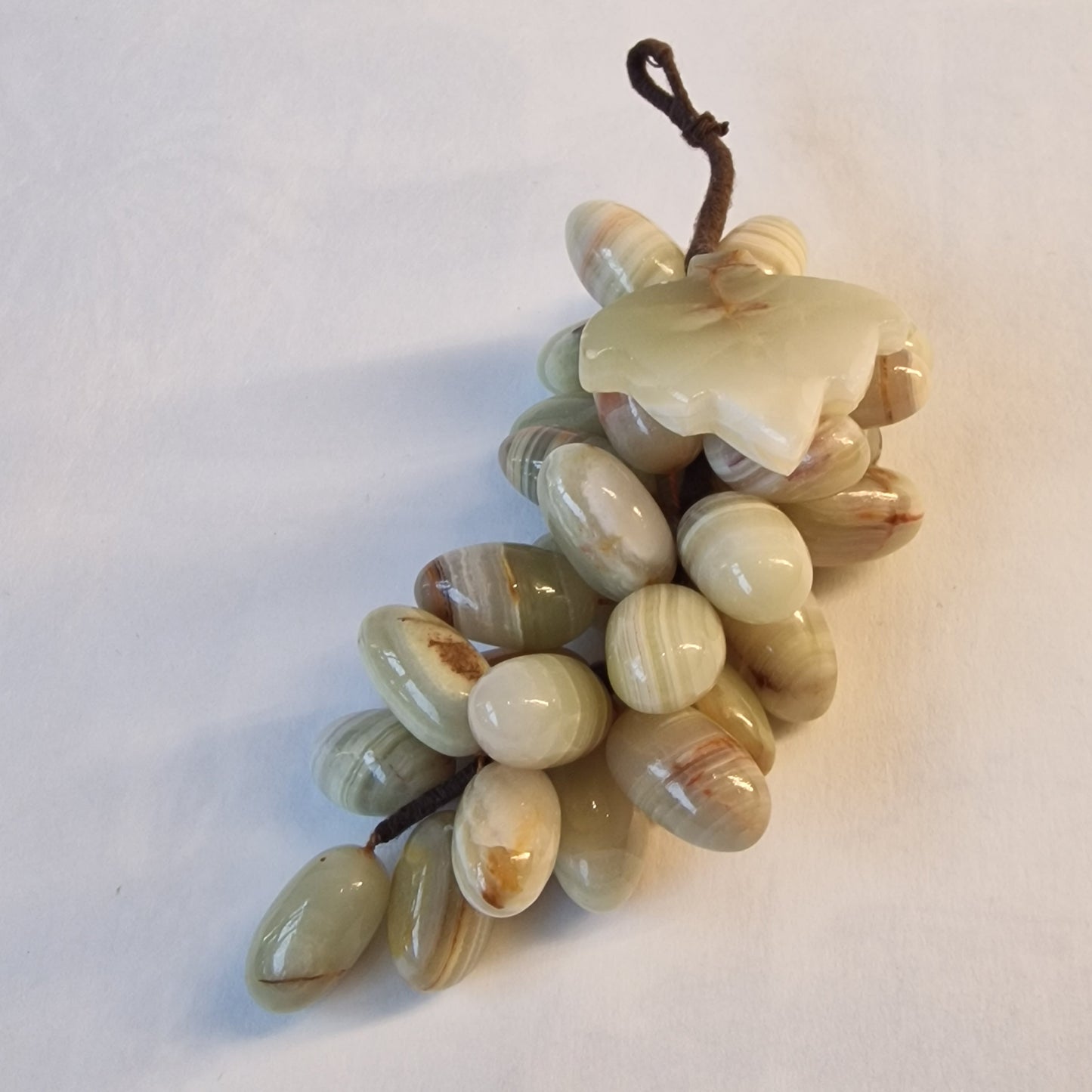 Antique Chinese Carved Hardstone Grape Cluster, Green Leaves