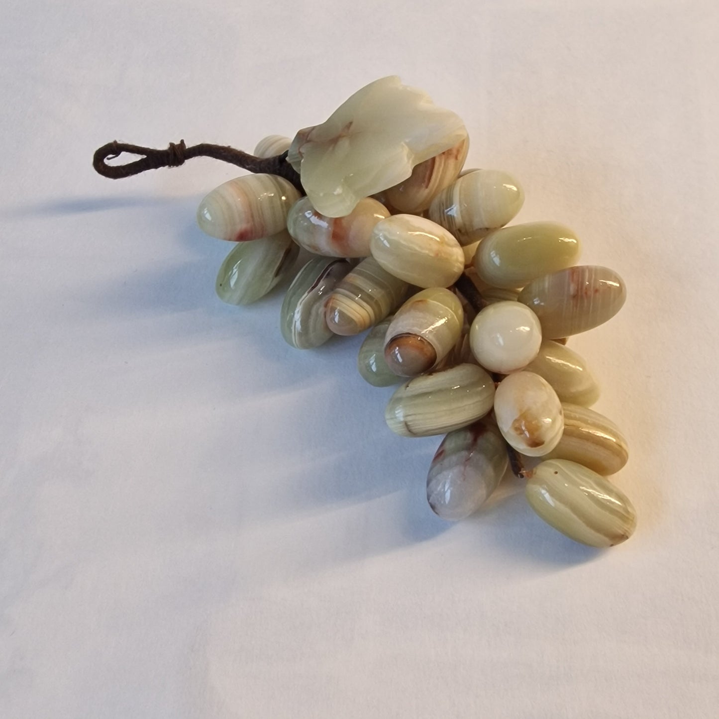 Antique Chinese Carved Hardstone Grape Cluster, Green Leaves