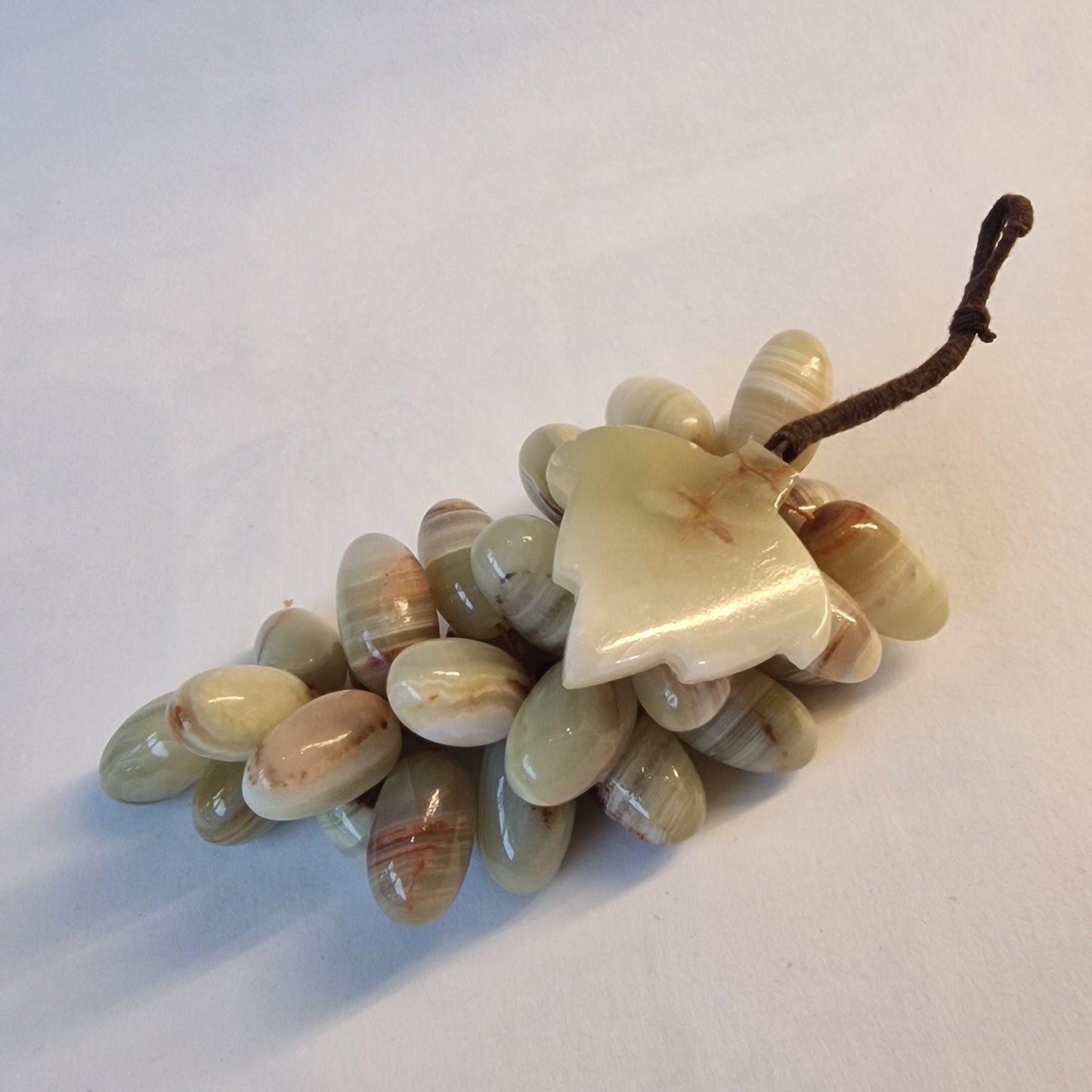 Antique Chinese Carved Hardstone Grape Cluster, Green Leaves