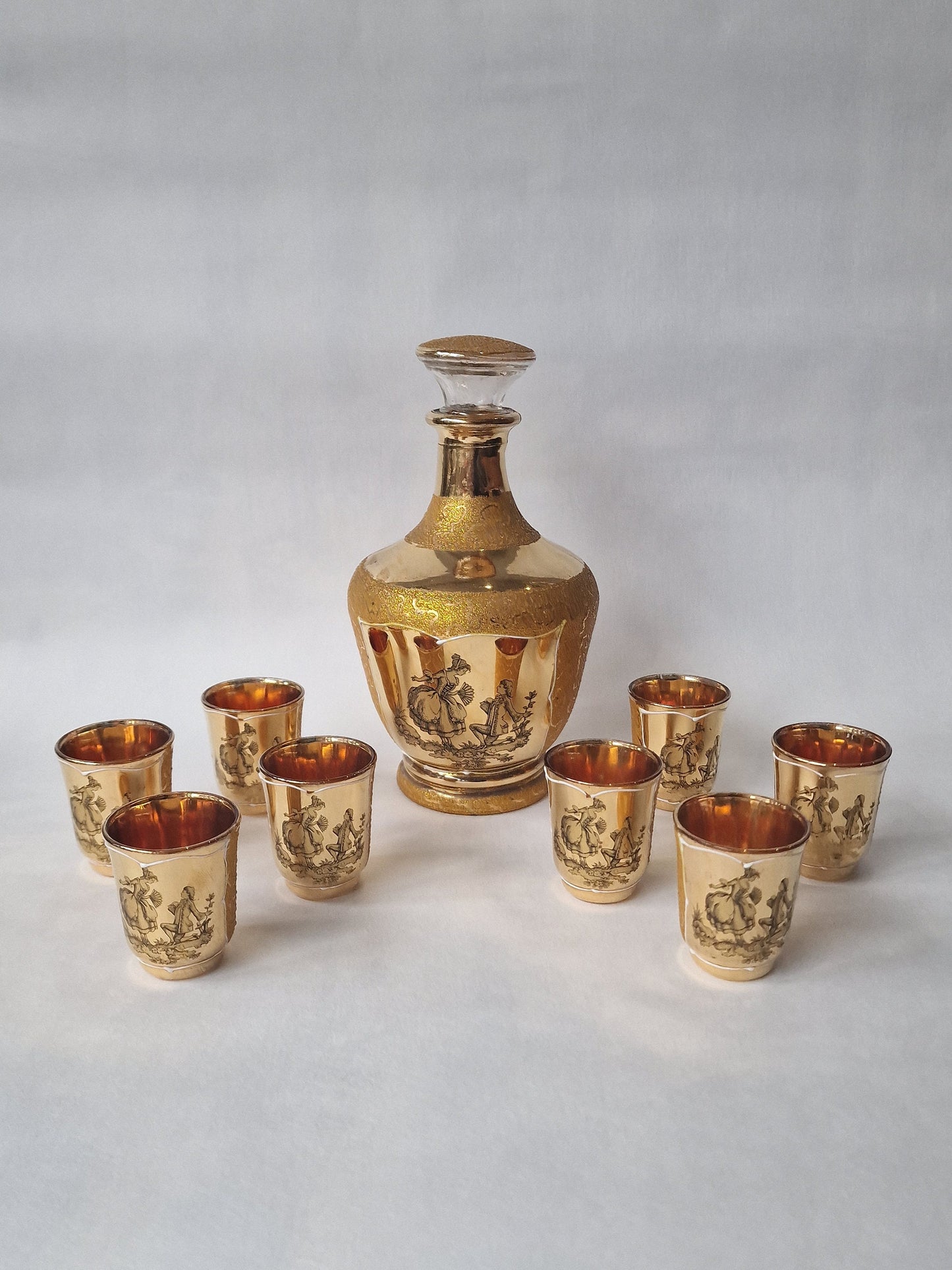 Monaco Gold Crystal Liqueur Set, Decanter & 8 Glasses