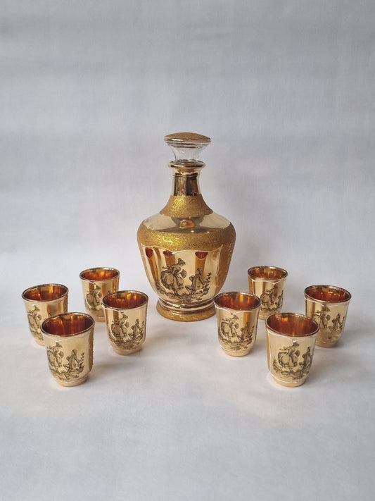 Monaco Gold Crystal Liqueur Set, Decanter & 8 Glasses