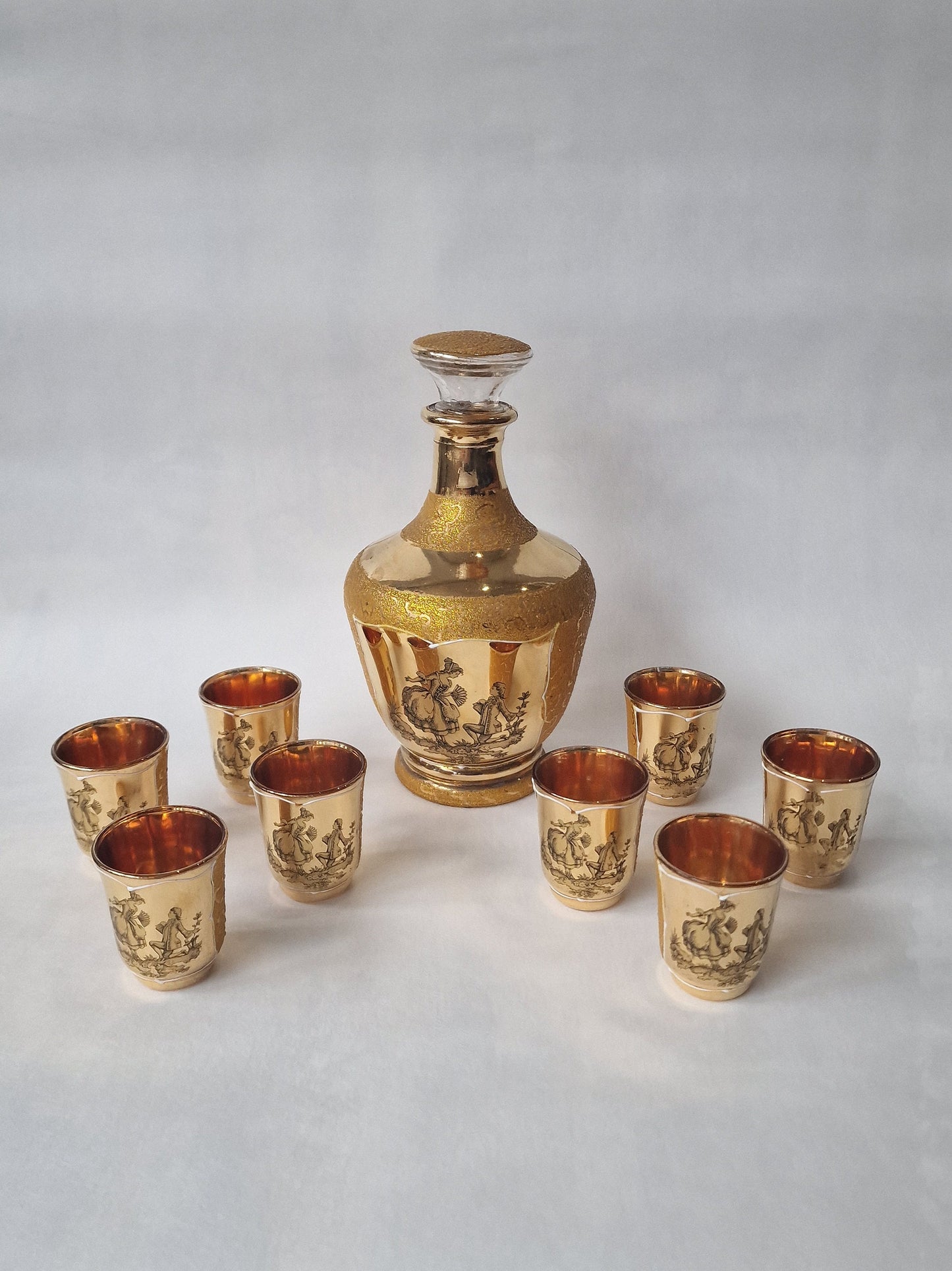 Monaco Gold Crystal Liqueur Set, Decanter & 8 Glasses