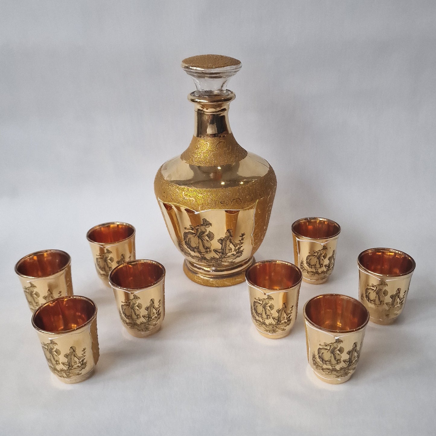 Monaco Gold Crystal Liqueur Set, Decanter & 8 Glasses