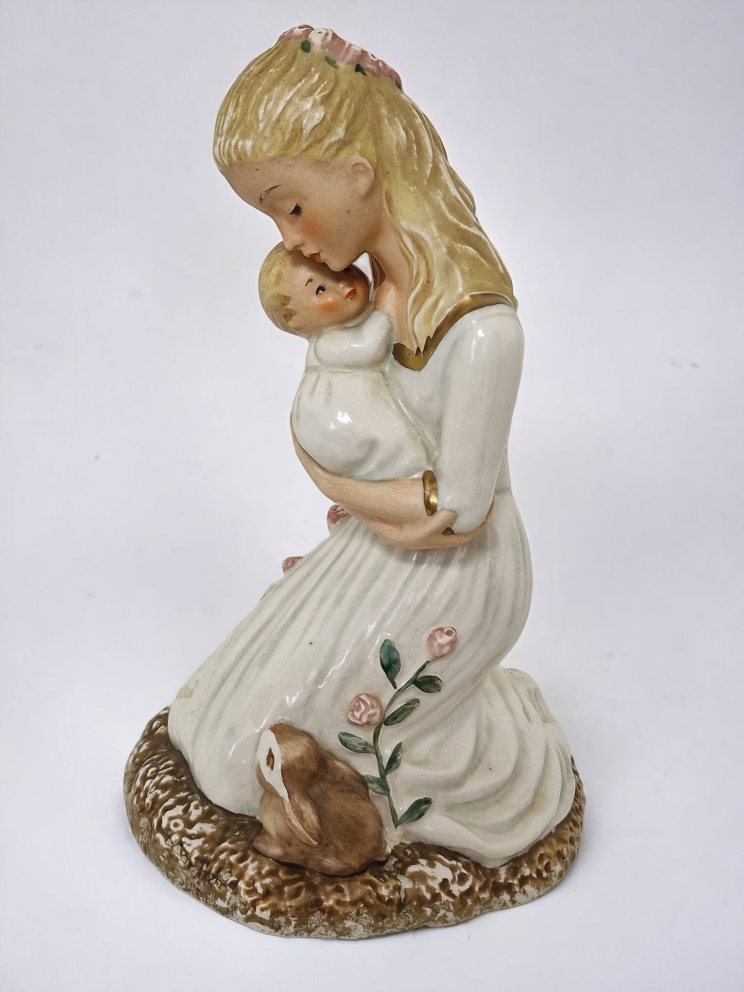 Goebel Porcelain Figurine, Young Mother with Baby and Bunny, Antique Collectible (22 cm)