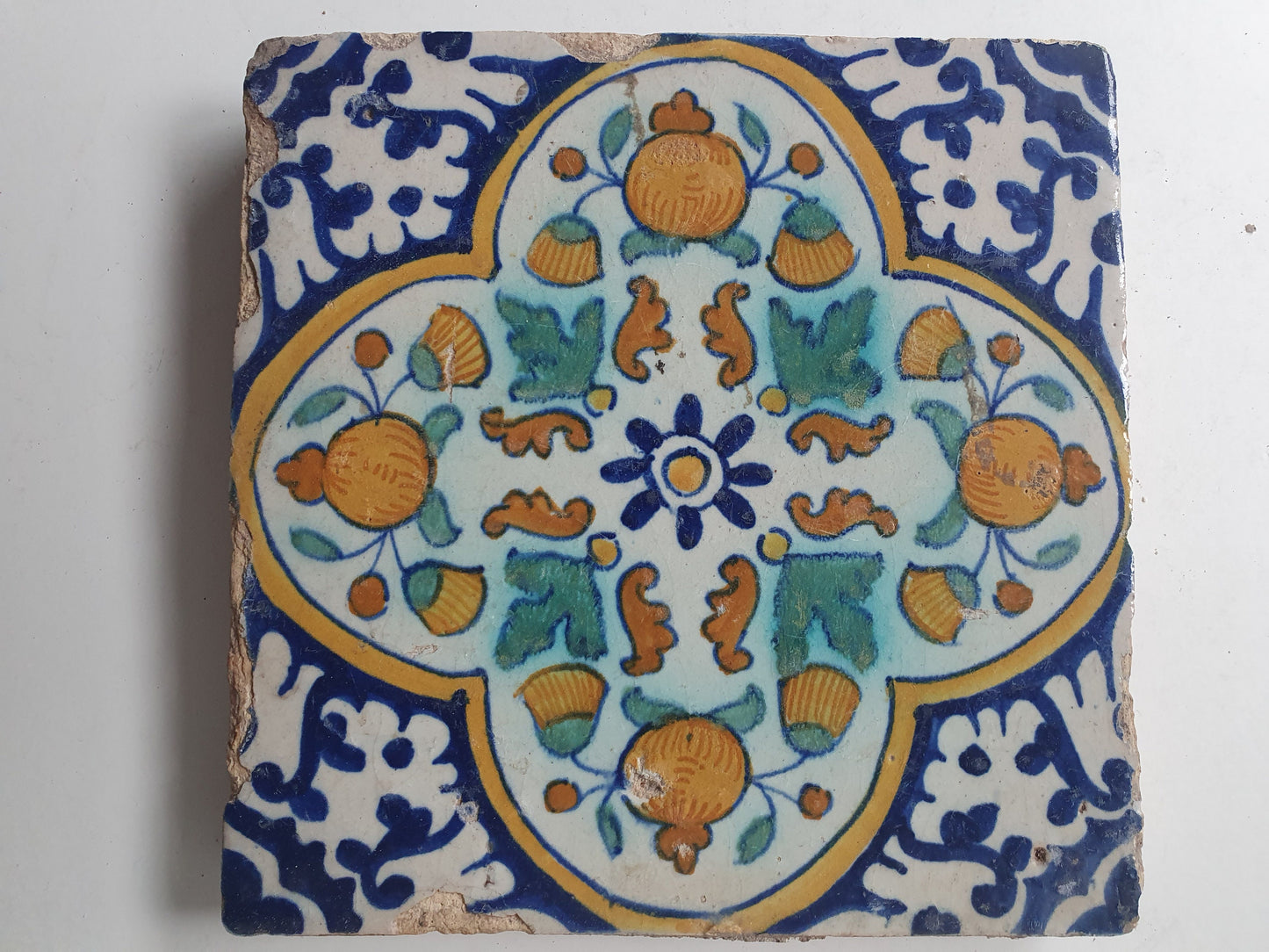 Antique Dutch Tile – 17th Century Polychrome Floral Majolica