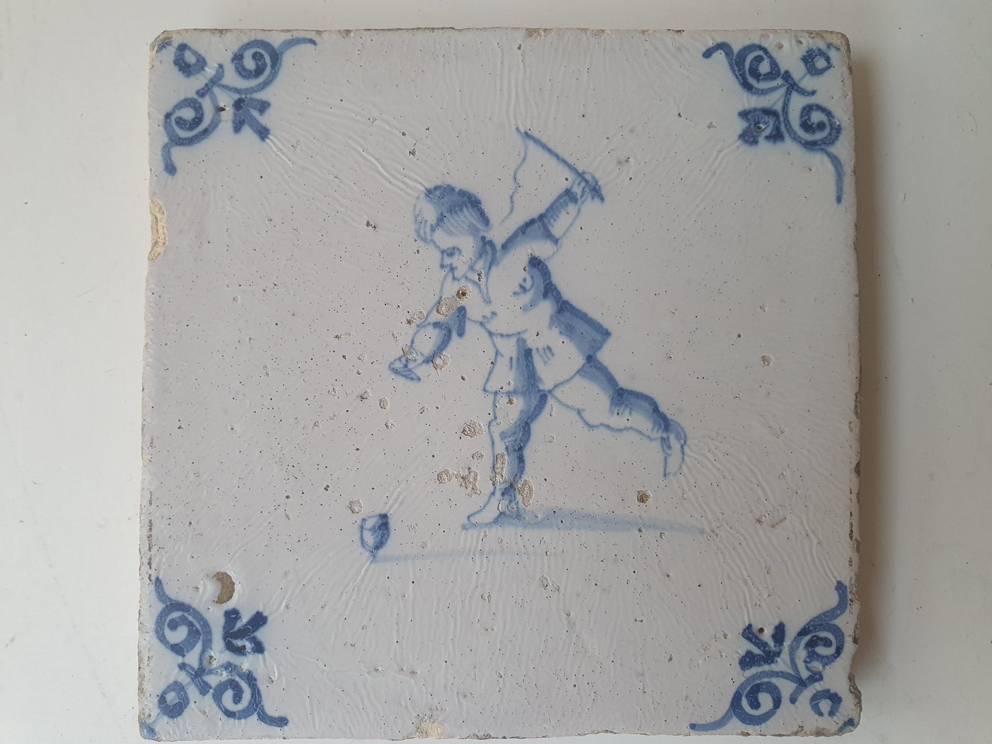 Antique Delft Tile – 1640 Child's Game, Amsterdam