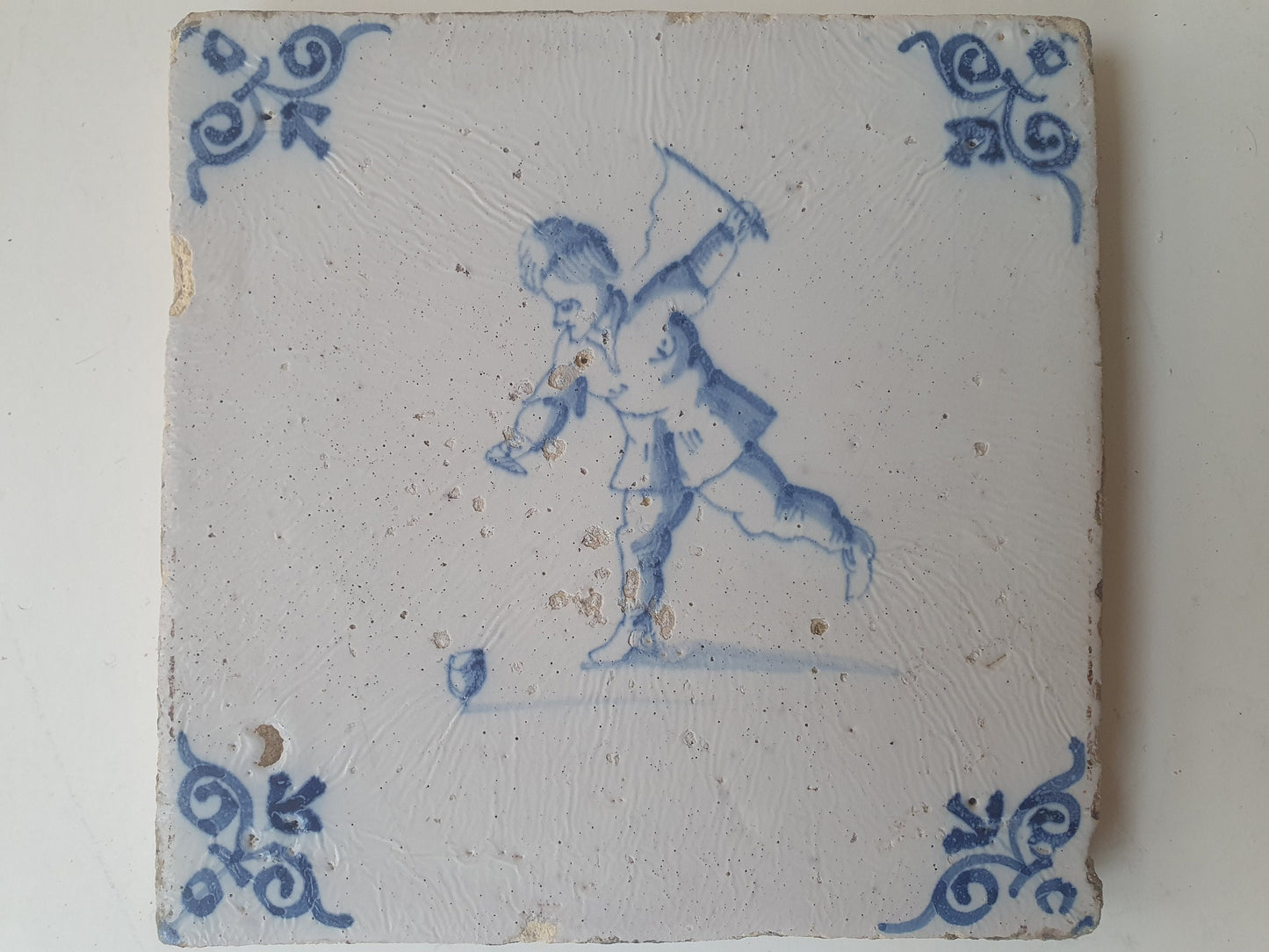 Antique Delft Tile – 1640 Child's Game, Amsterdam