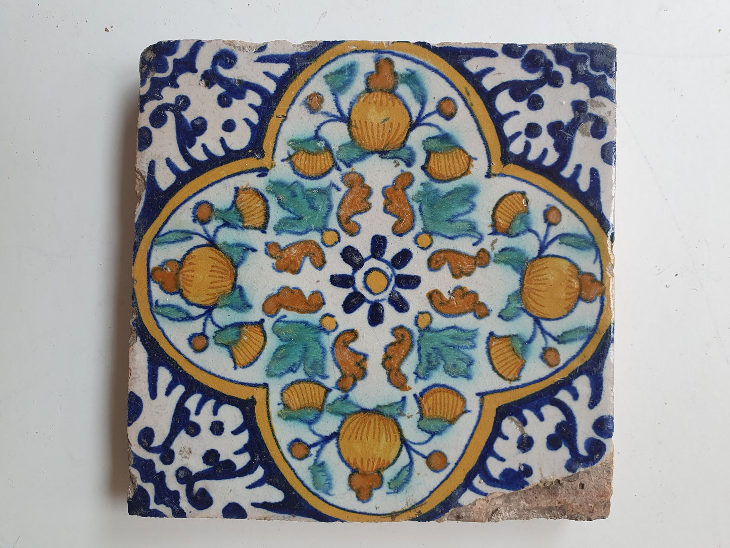 17th Century Dutch Antique Tile – Polychrome Pomegranate Design