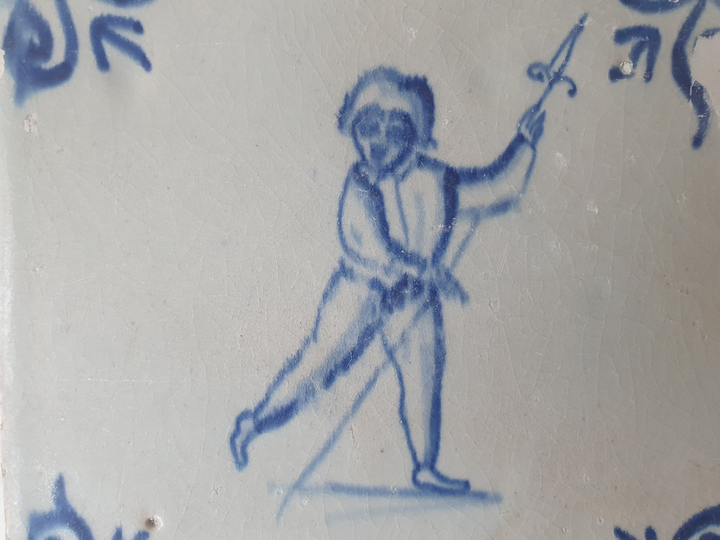 Antique Dutch Tile - 1640 Child with Javelin, Ossenkop Motif