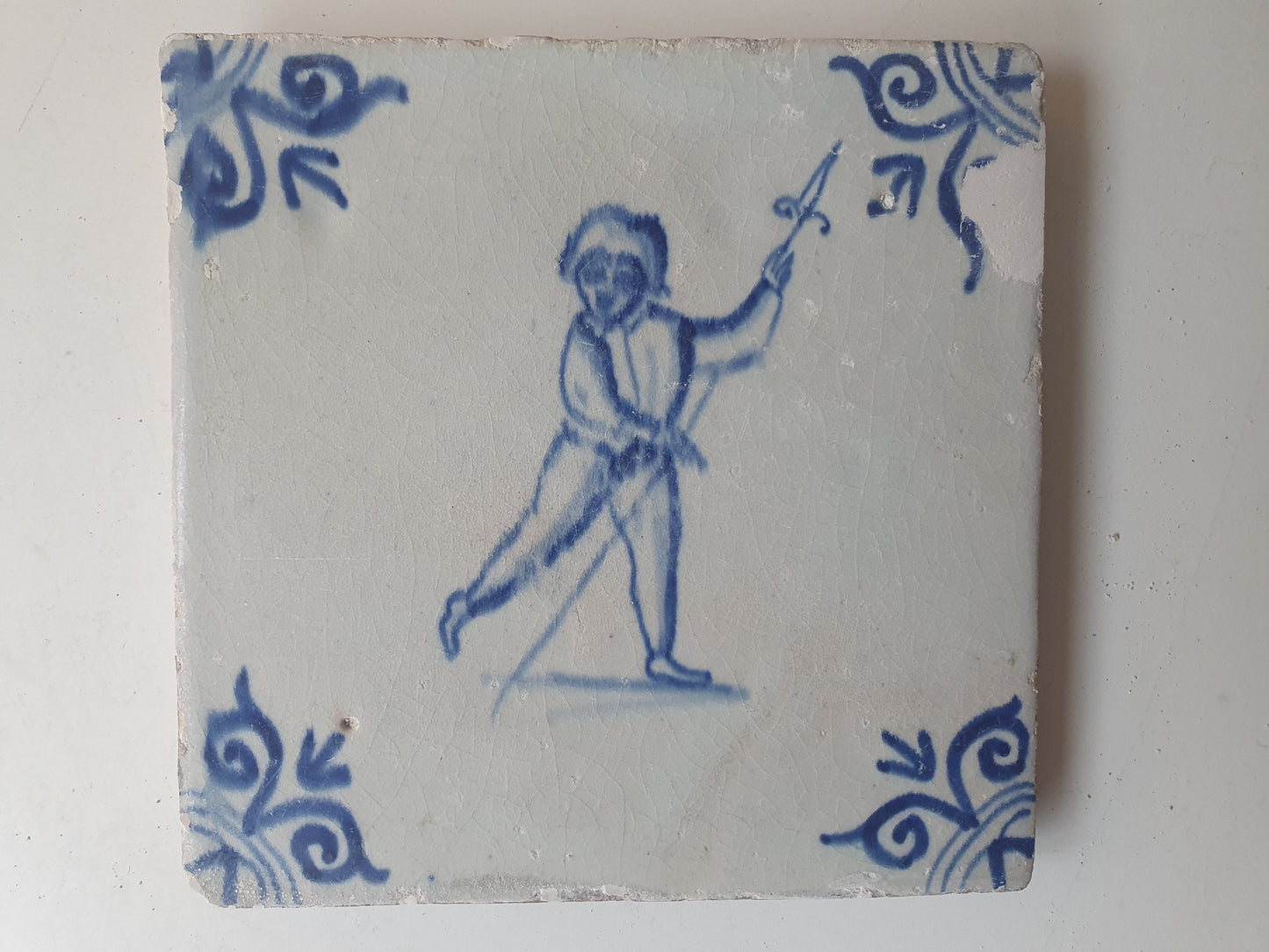 Antique Dutch Tile - 1640 Child with Javelin, Ossenkop Motif