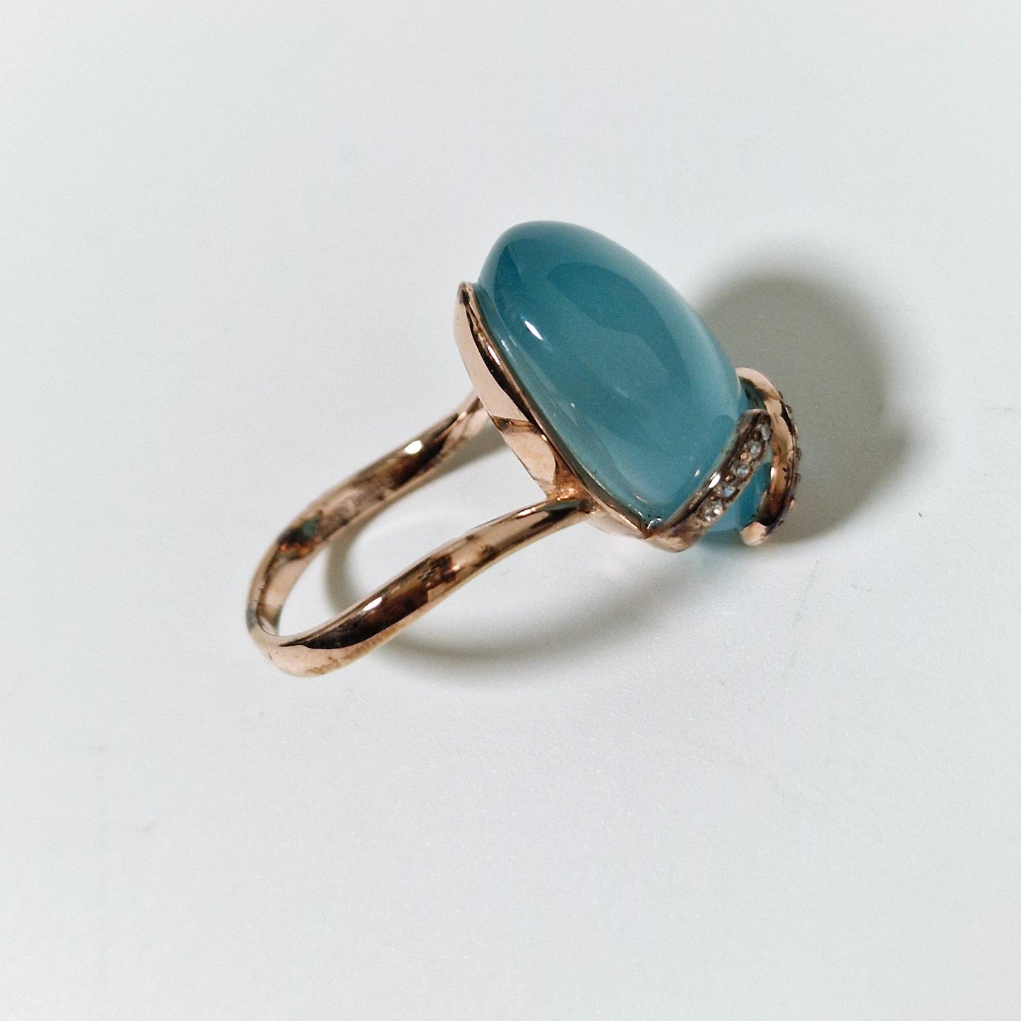 Tatiana Fabergé Sterling Silver Egg Ring, Gray-Blue Cabochon, Zircons, Boxed faberge