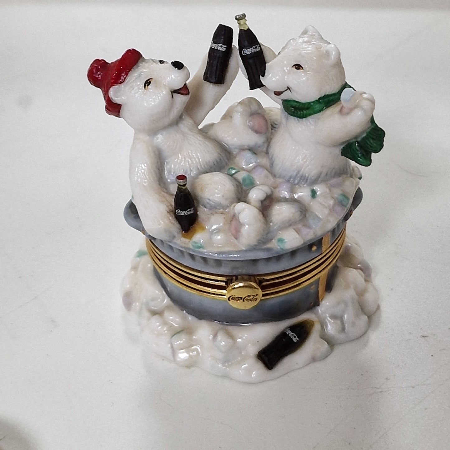 Coca Cola Franklin Mint Polar Bear Trinket Box Set, 22K Gilt Display