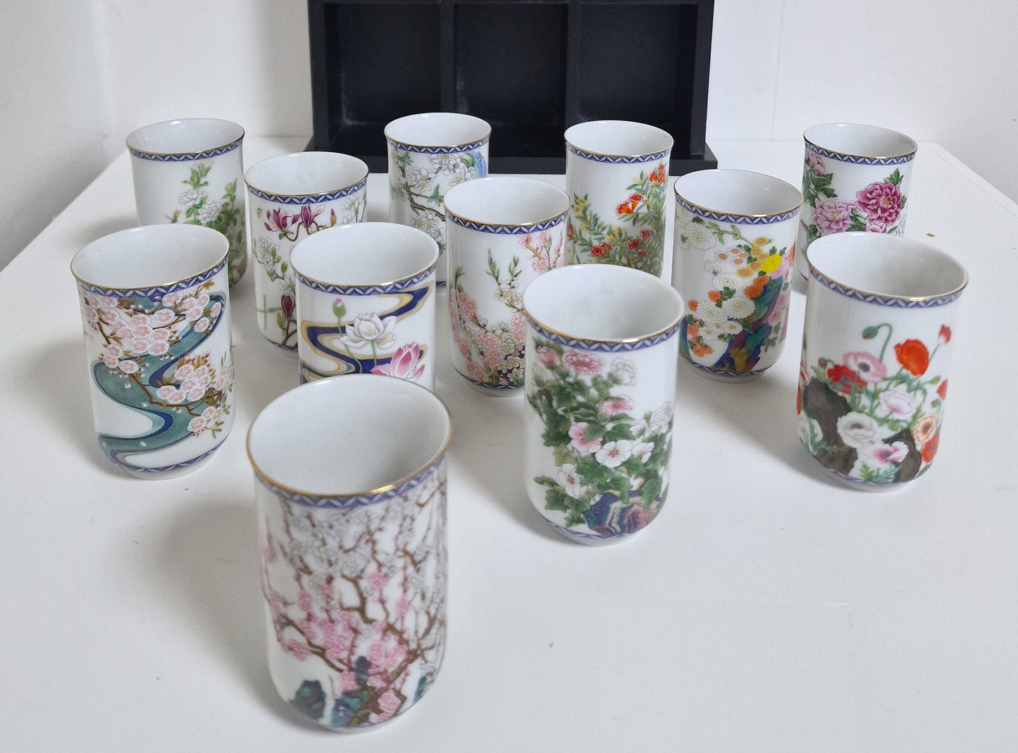 Kinuko Yamabe Franklin Mint Japanese Teacups, 24K Gold, 1981 Limited Edition