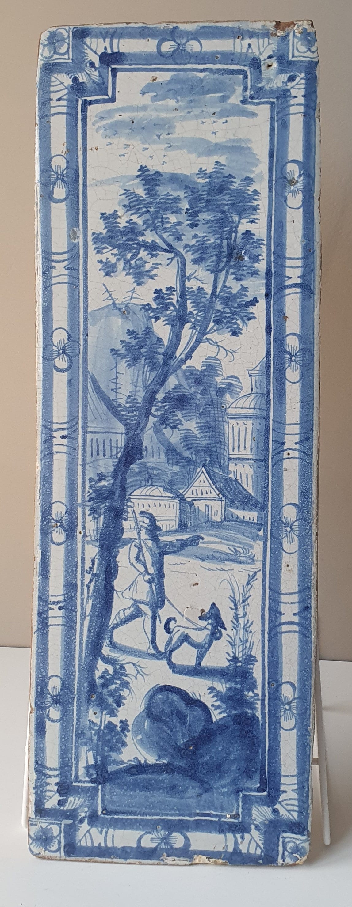 Antique Delft Tile Plaque, 18th Century Hunter Scene, Faience