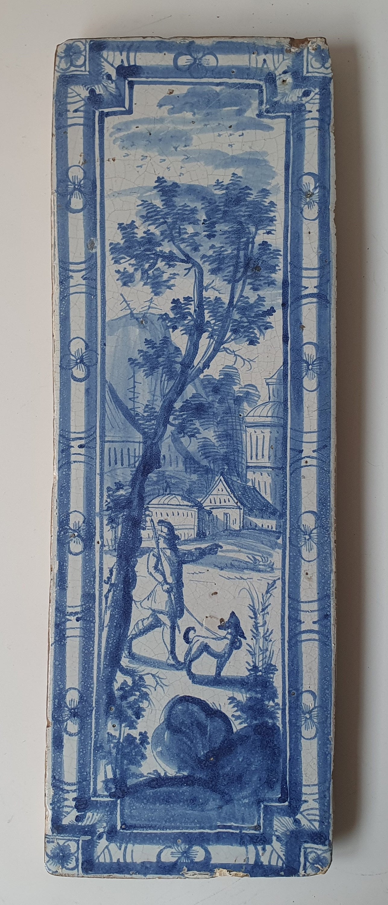 Antique Delft Tile Plaque, 18th Century Hunter Scene, Faience