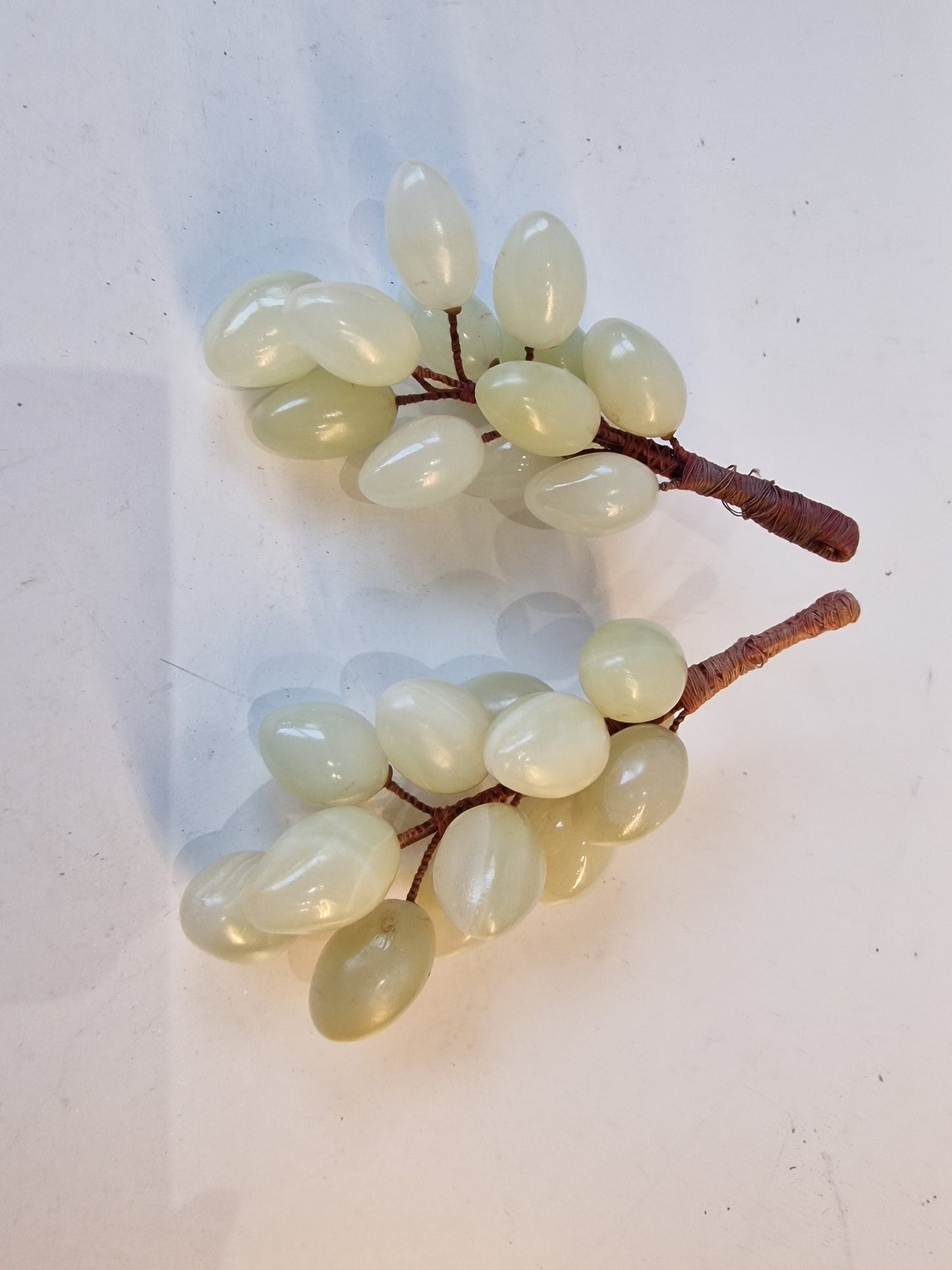 Antique Chinese Jade Grapes, Pale Green Carved Hardstone Clusters