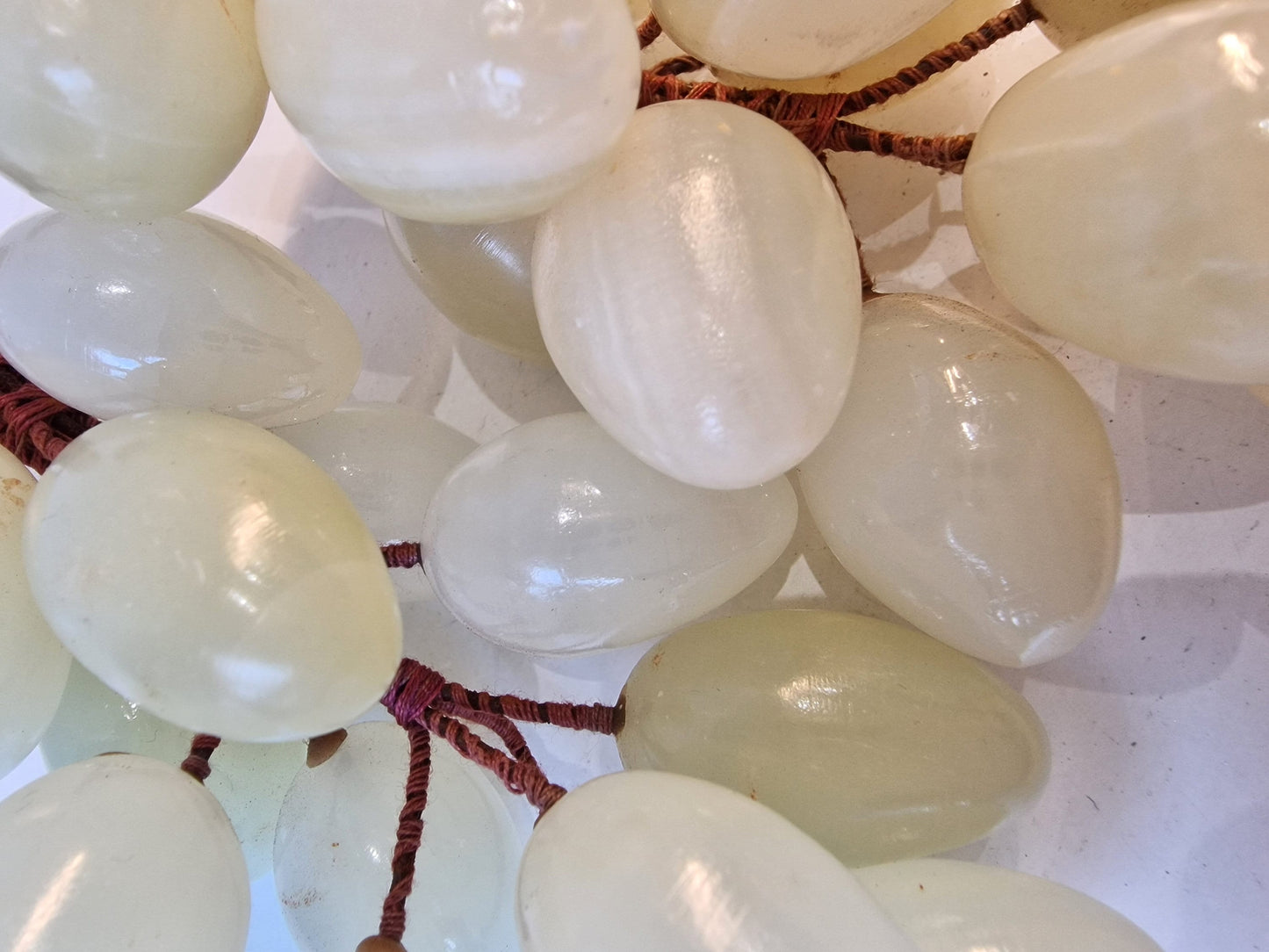 Antique Chinese Jade Grapes, Pale Green Carved Hardstone Clusters