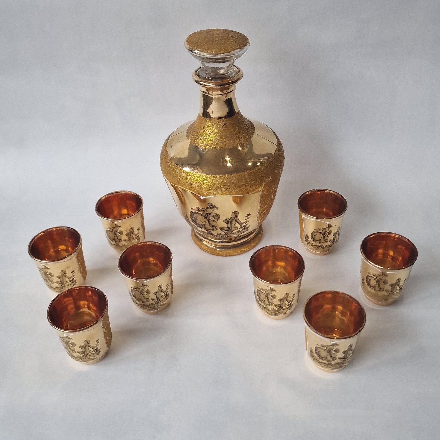 Monaco Gold Crystal Liqueur Set, Decanter & 8 Glasses