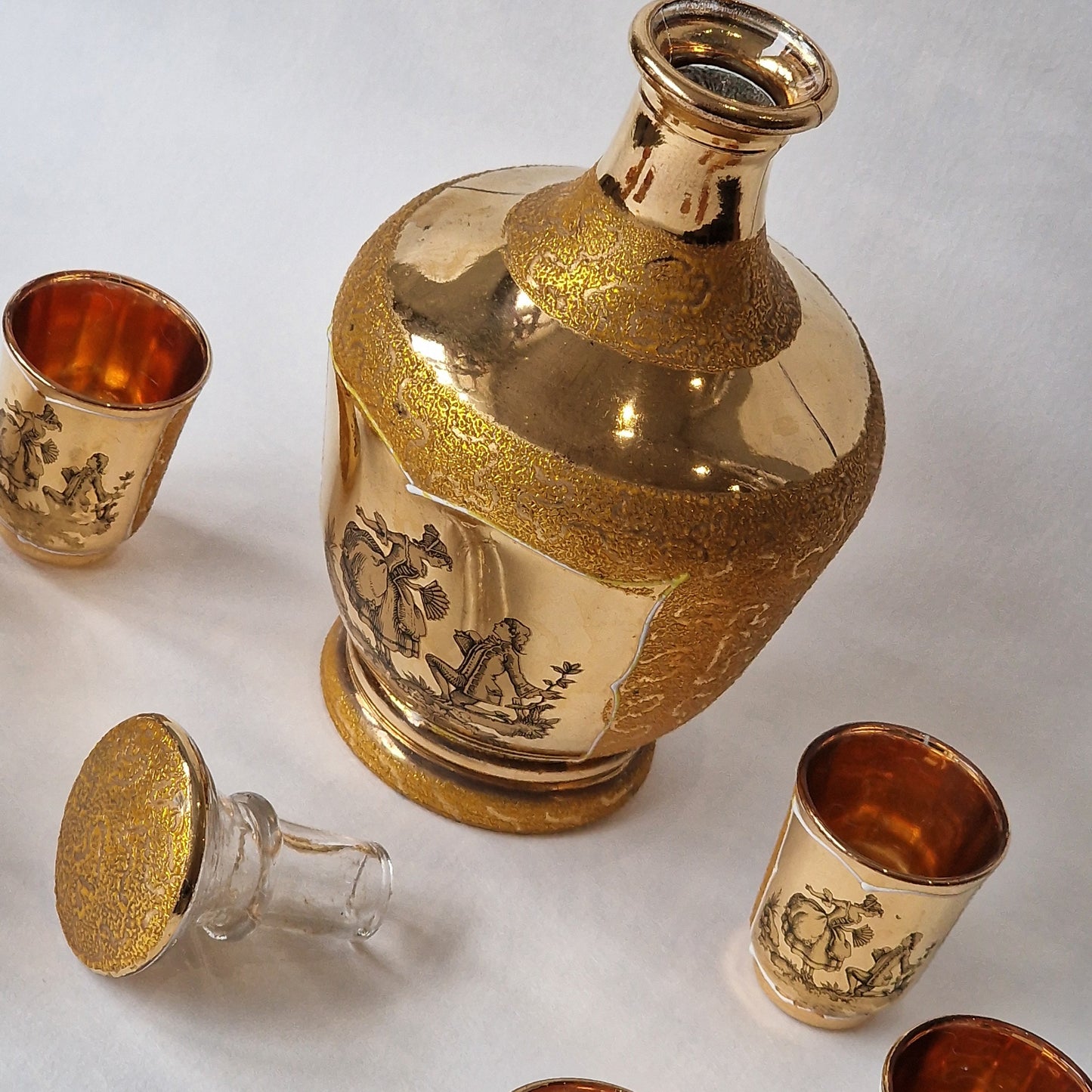 Monaco Gold Crystal Liqueur Set, Decanter & 8 Glasses