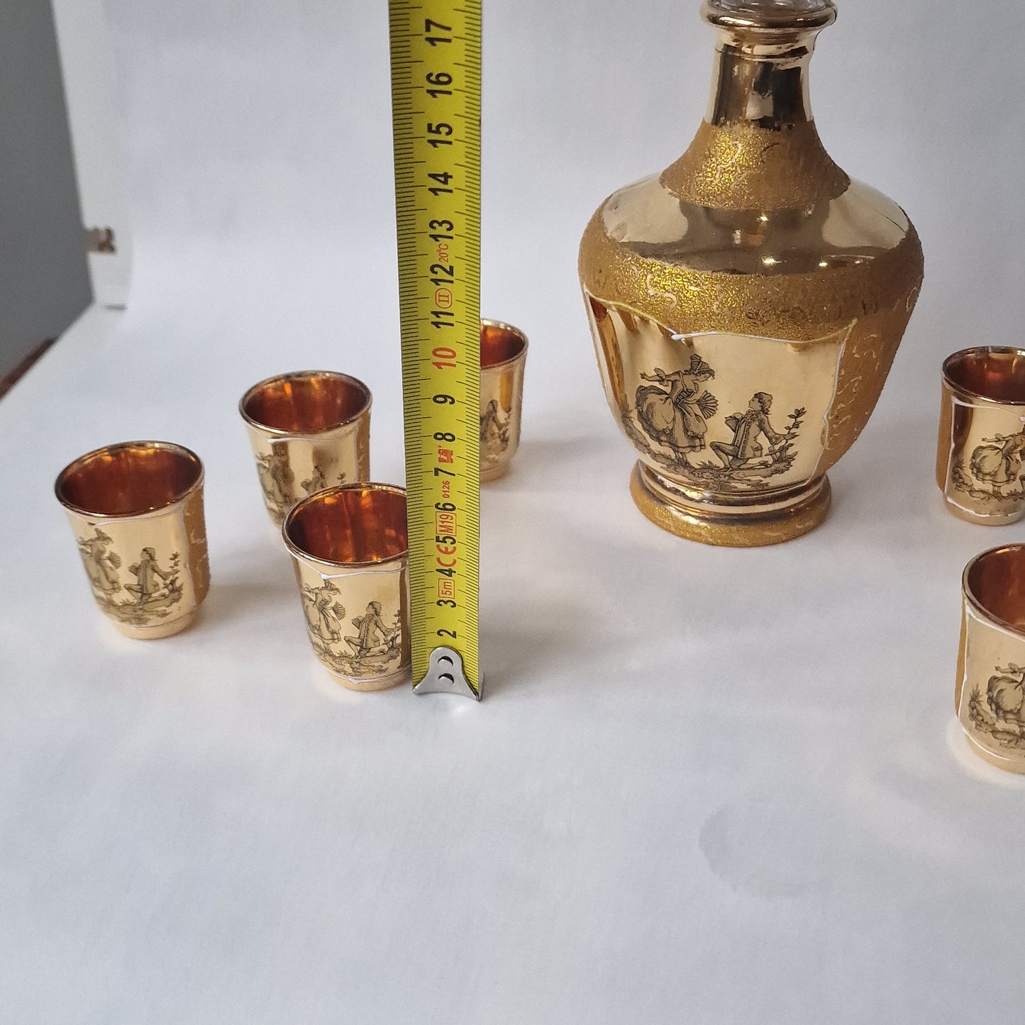 Monaco Gold Crystal Liqueur Set, Decanter & 8 Glasses