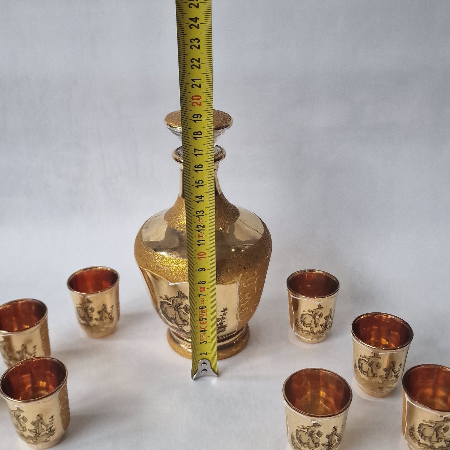 Monaco Gold Crystal Liqueur Set, Decanter & 8 Glasses