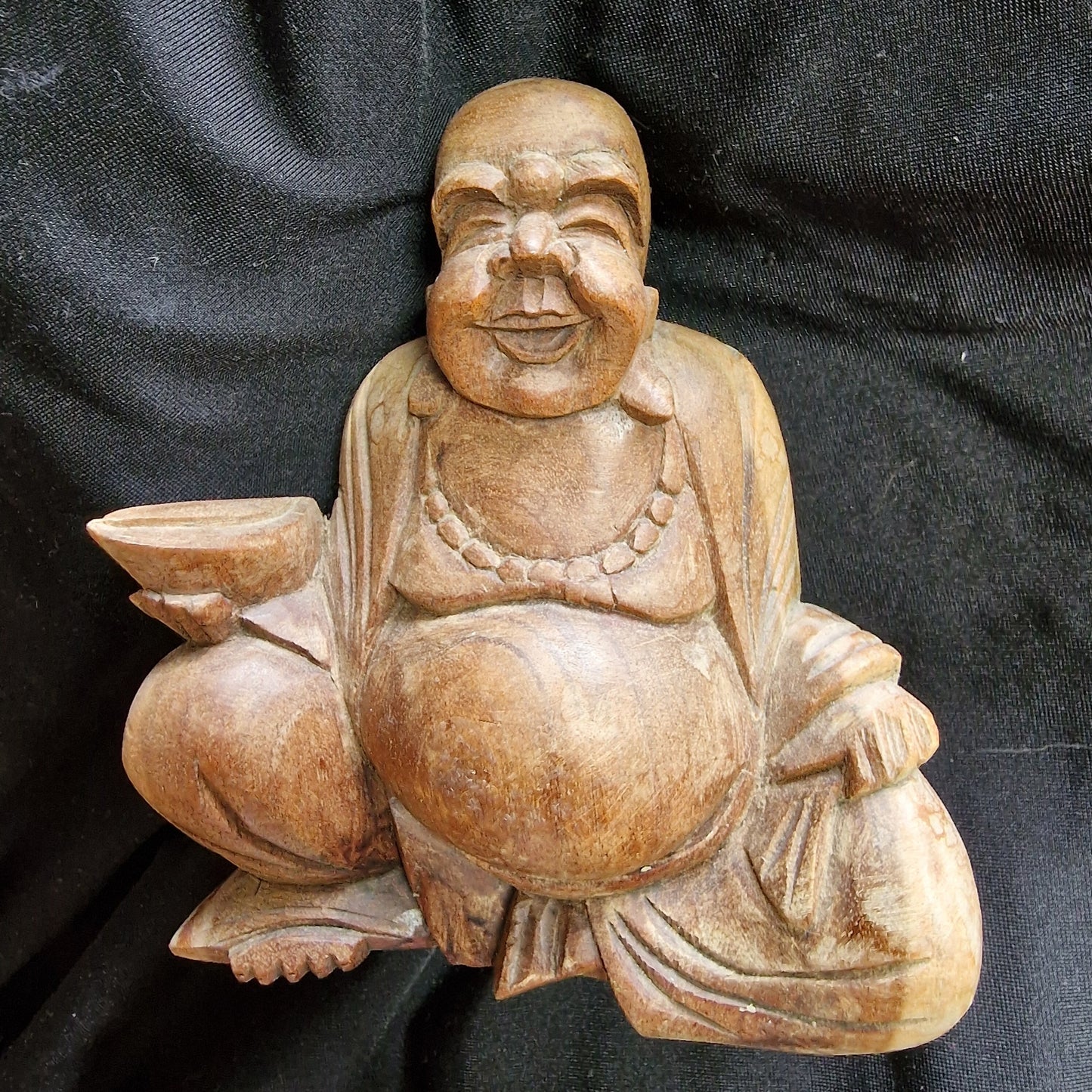 Vintage Hand Carved Wooden Buddha Statue, Folk Art Figurine