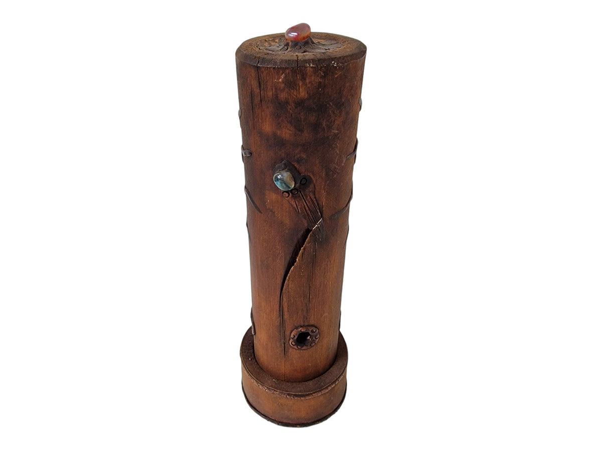 Vintage Wood Censer with Gems, Creole Tribal Sun Design