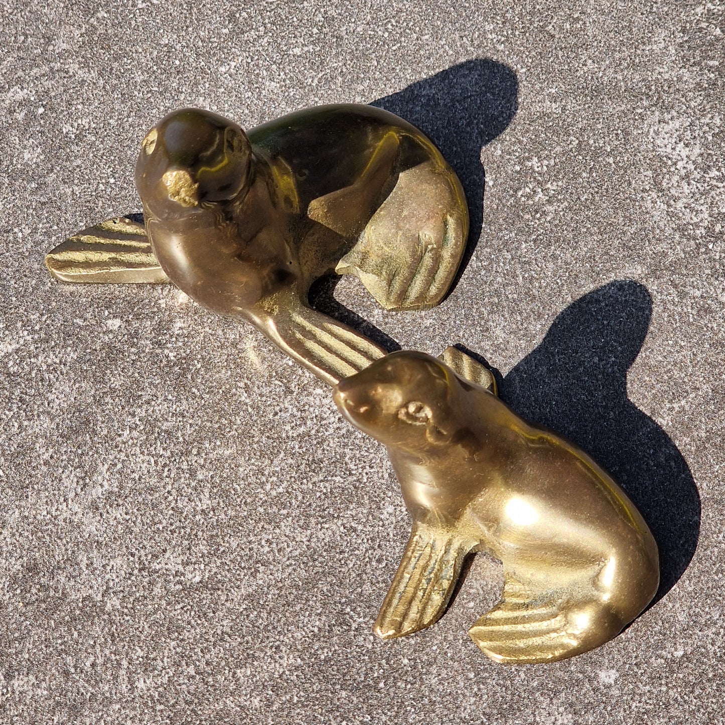 Pair of Vintage Bronze Seal Figurines