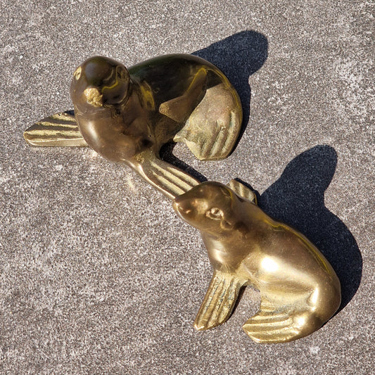 Pair of Vintage Bronze Seal Figurines