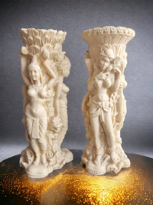 Vintage Resin Vases, Mid-Century Exotic Women Decor, Set of 2