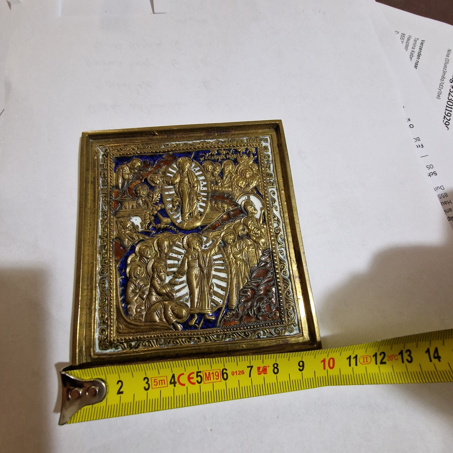 Antique Russian Icon, Resurrection of Christ, Enamel Travel Icon, 1850