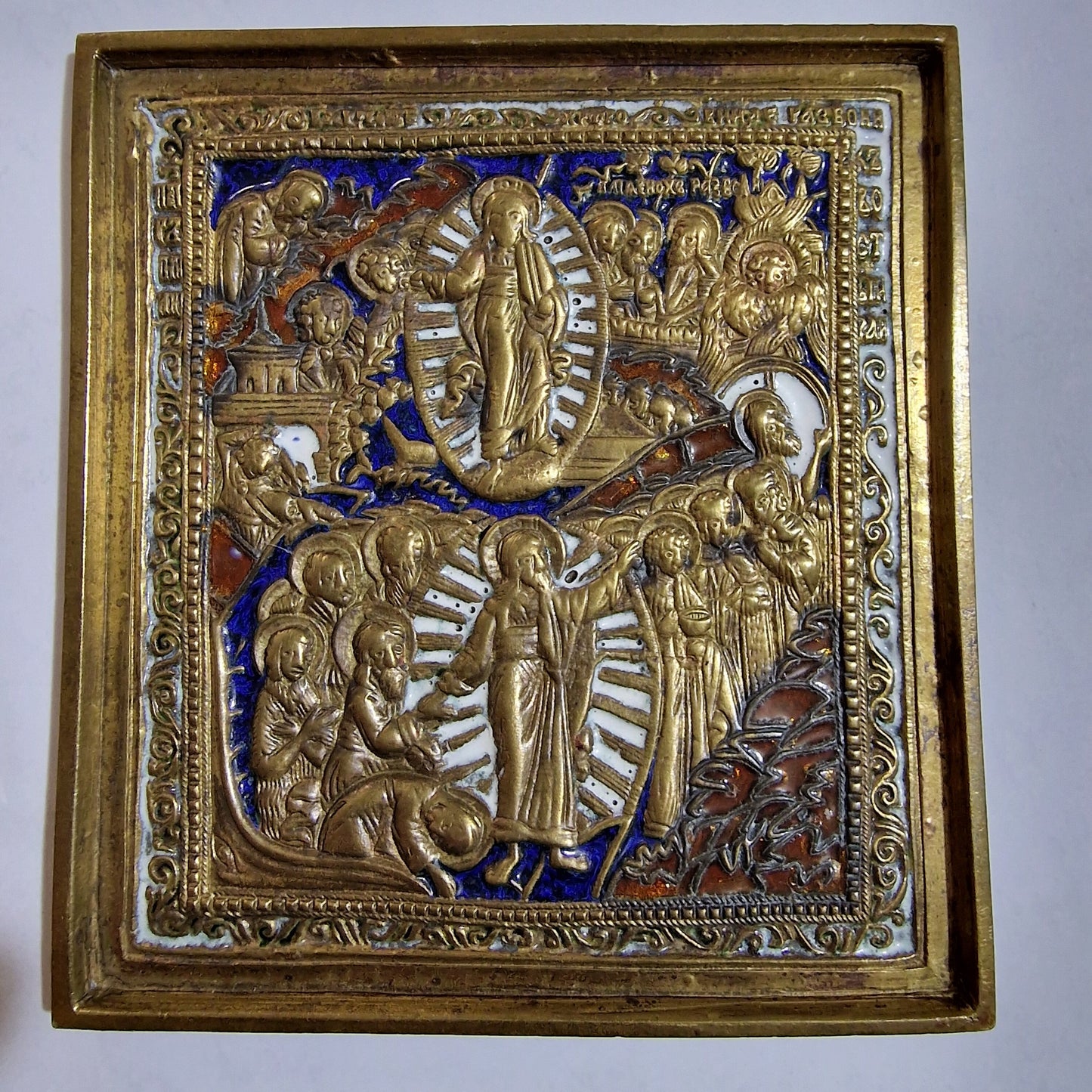 Antique Russian Icon, Resurrection of Christ, Enamel Travel Icon, 1850