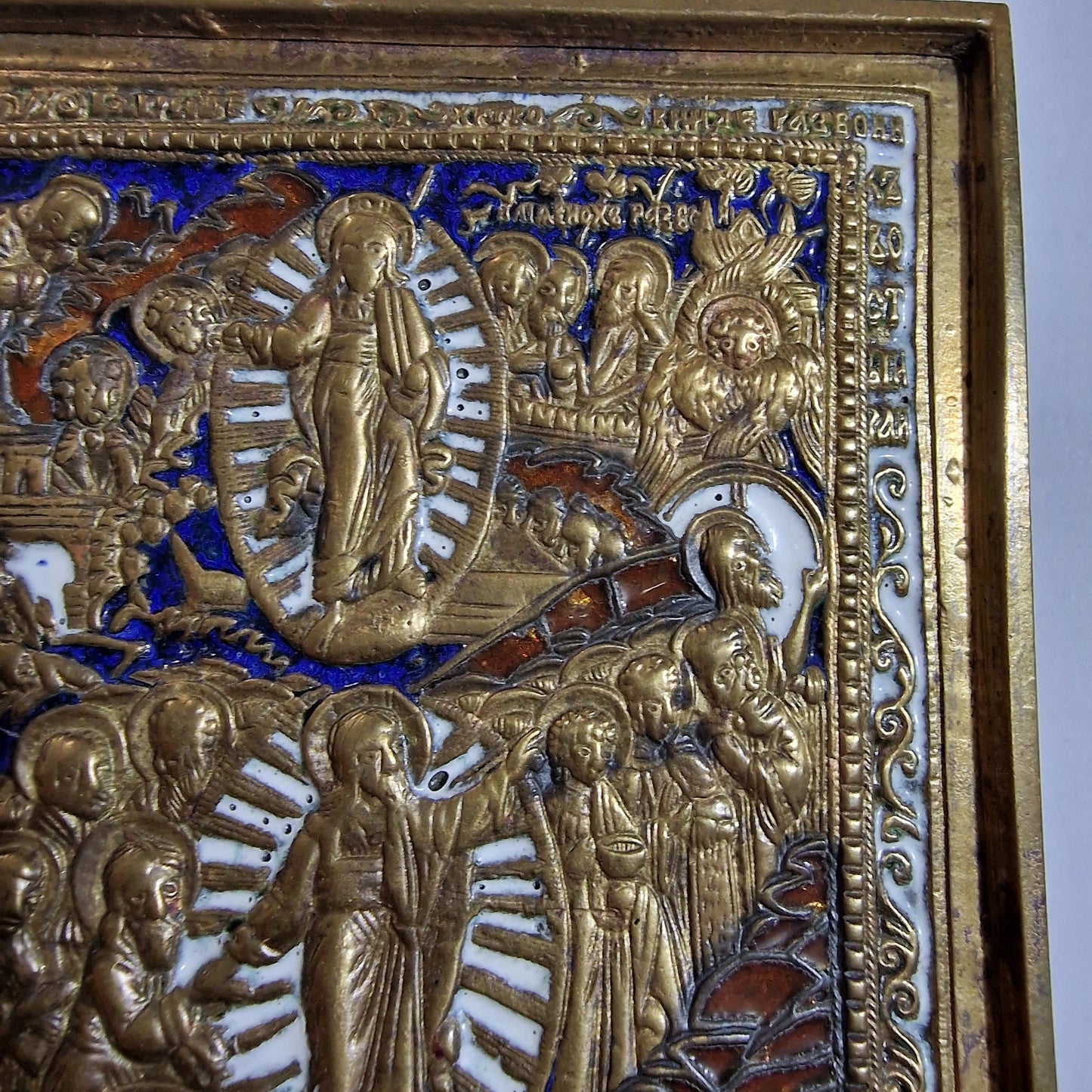 Antique Russian Icon, Resurrection of Christ, Enamel Travel Icon, 1850