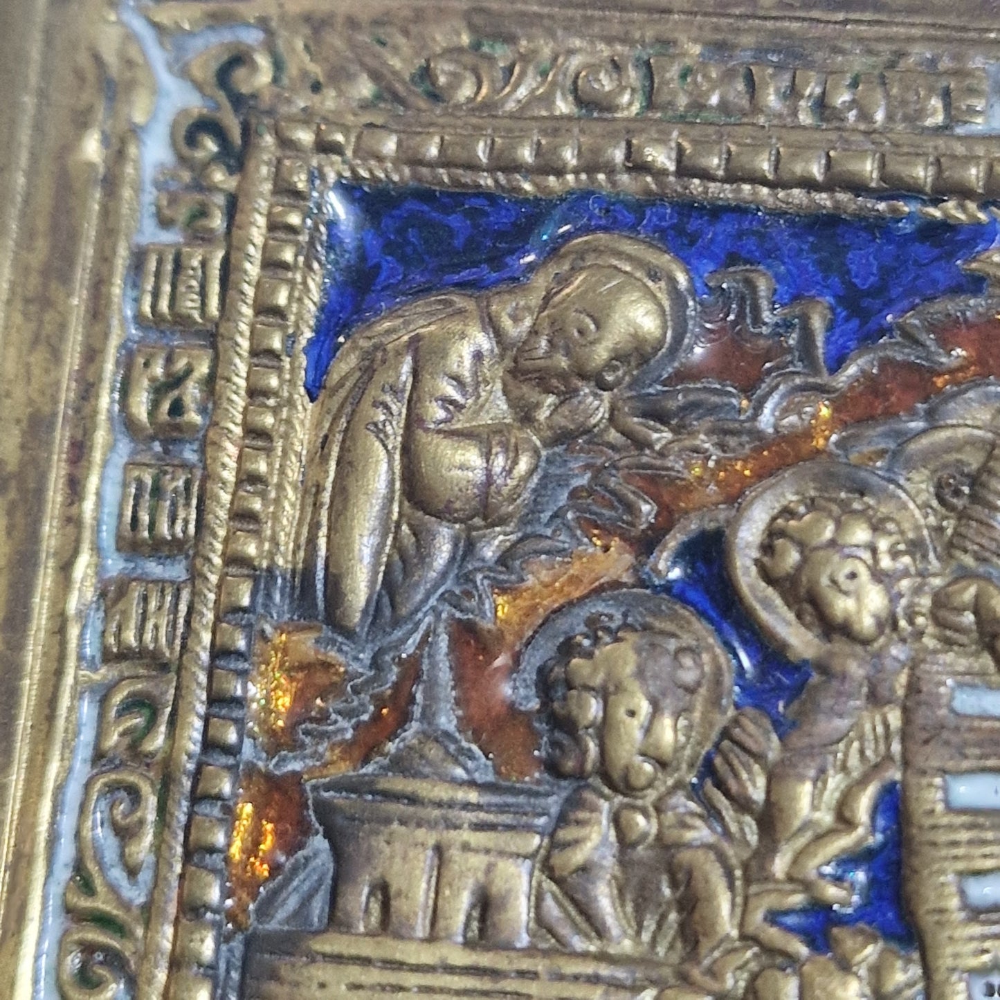 Antique Russian Icon, Resurrection of Christ, Enamel Travel Icon, 1850