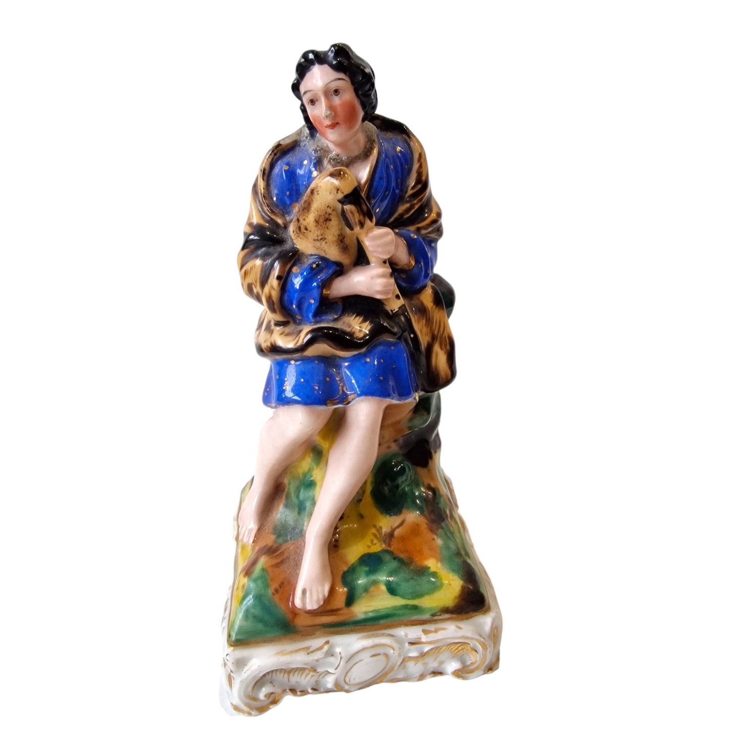 Antique Staffordshire Porcelain Figurine, Scottish Noble Woman with Bagpipe