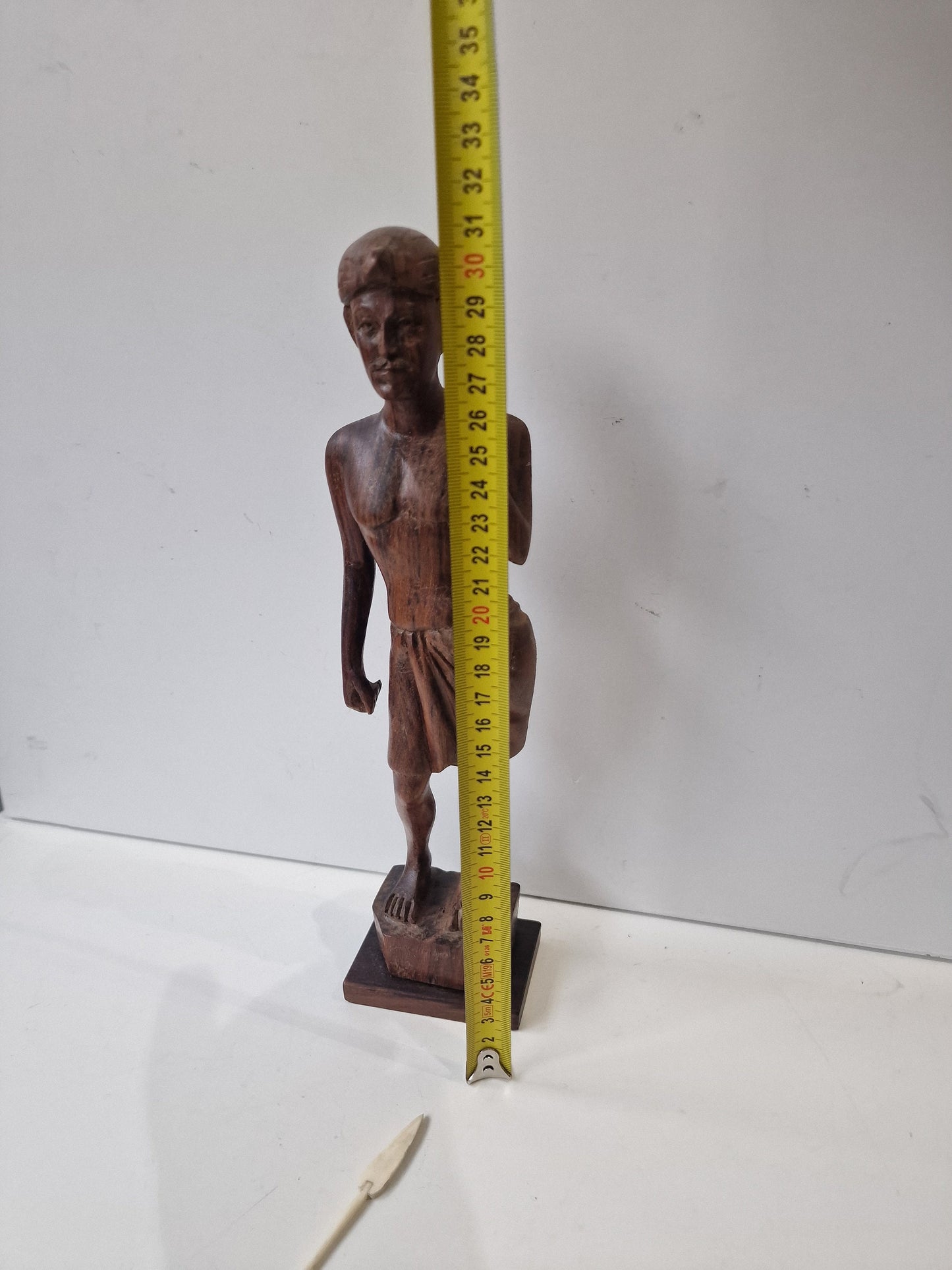 Indonesia, Tropical Indonesian hardwood sculpture, 1930's. Man, spear hunter 31 cm