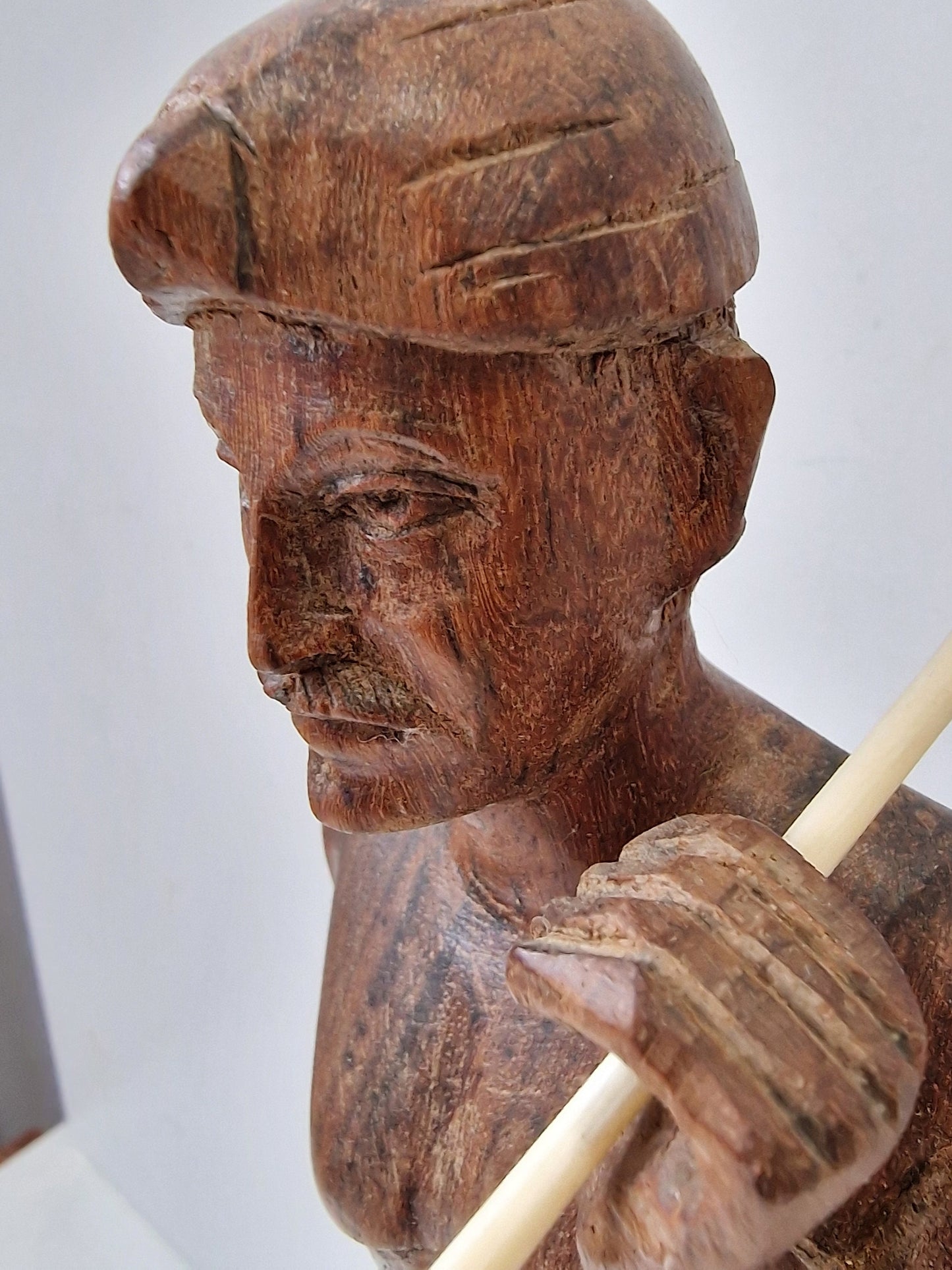 Indonesia, Tropical Indonesian hardwood sculpture, 1930's. Man, spear hunter 31 cm
