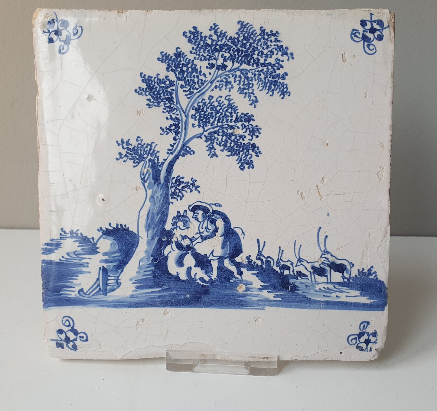 Antique Delft Tile, ca 1700, Dutch Holland Scene