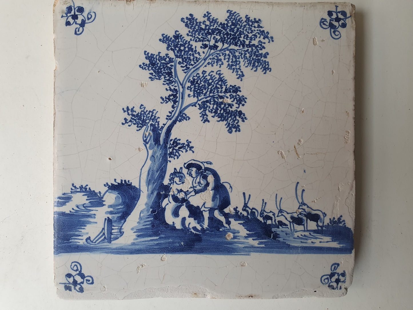 Antique Delft Tile, ca 1700, Dutch Holland Scene