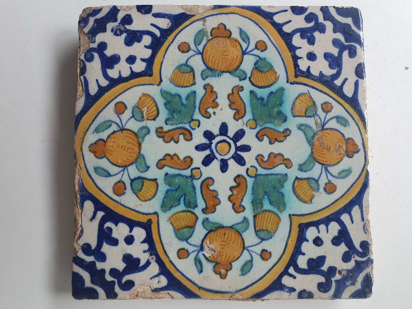 Antique Dutch Tile – 17th Century Polychrome Floral Majolica