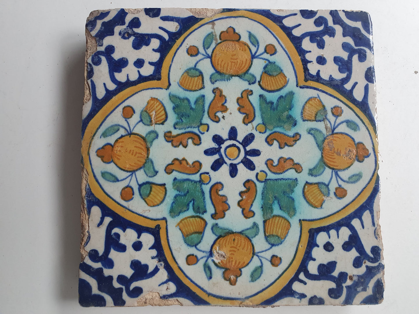 Antique Dutch Tile – 17th Century Polychrome Floral Majolica