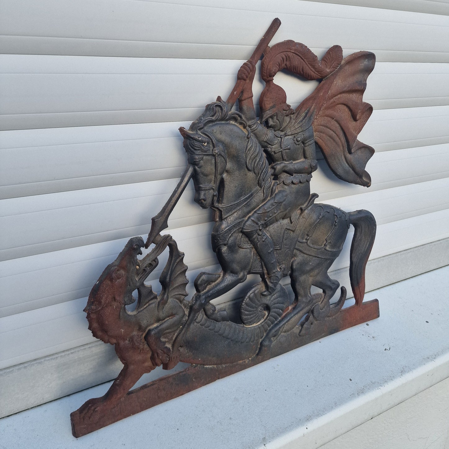 Vintage Iron 3D Saint George and The Dragon Plaque (38 x 41 cm)