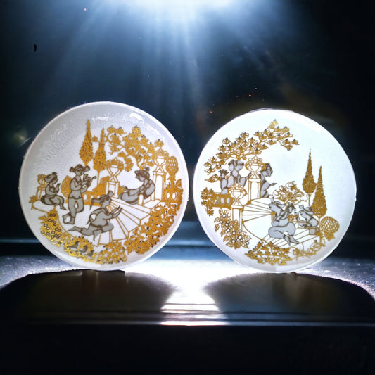 Vintage Bjorn Wiinblad Rosenthal Gold Plated Porcelain Wall Plates (Set of 2)