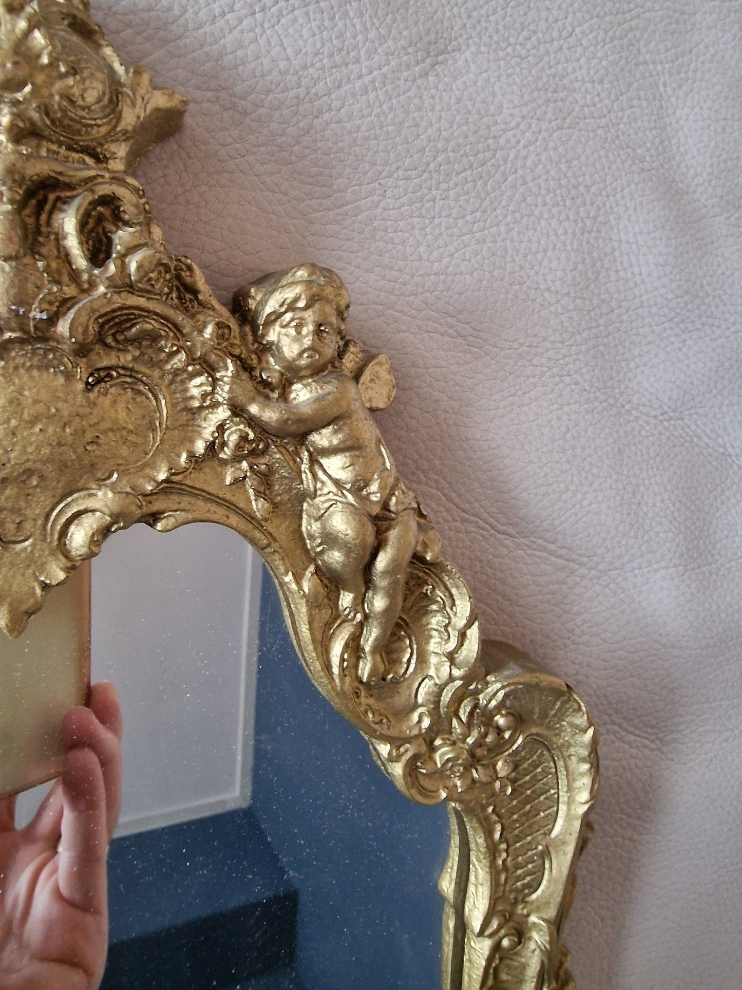 Louis XVI Gold Montel Mirror, Cherubs Rocaille Detail, angels gold