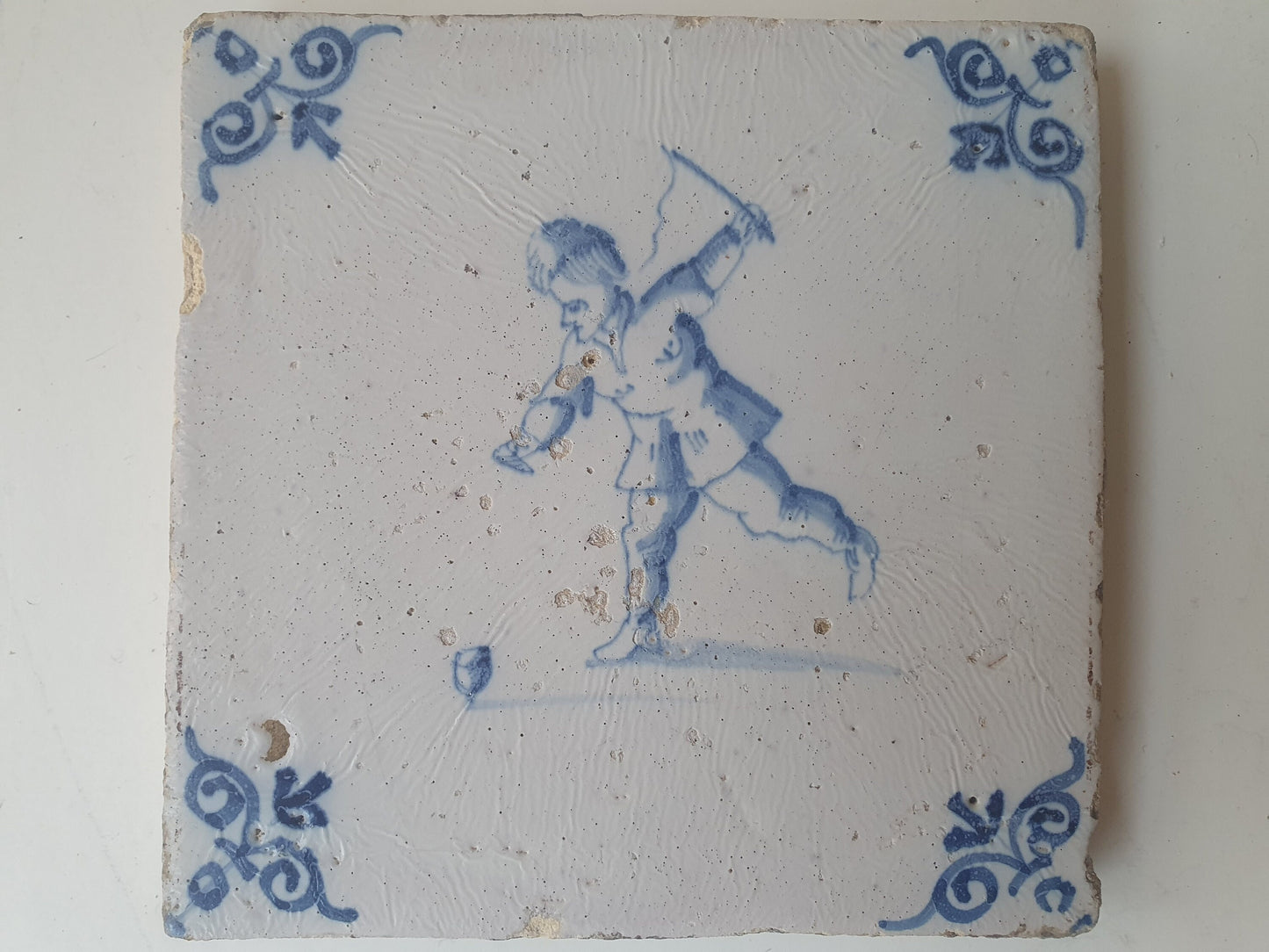 Antique Delft Tile – 1640 Child's Game, Amsterdam
