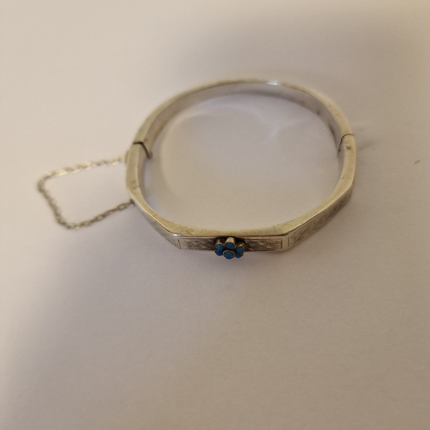 Turkoois  silver manchet bracelet massief massive, safety chain turkoise turquoise zilver  exotic armband